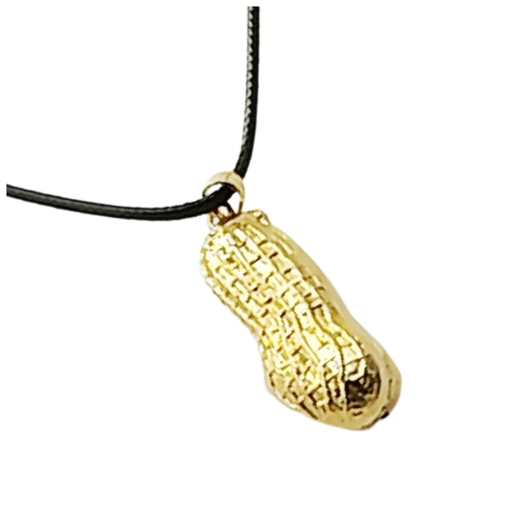 Gold Tone Peanut Pendant Necklace on Black Cord 18